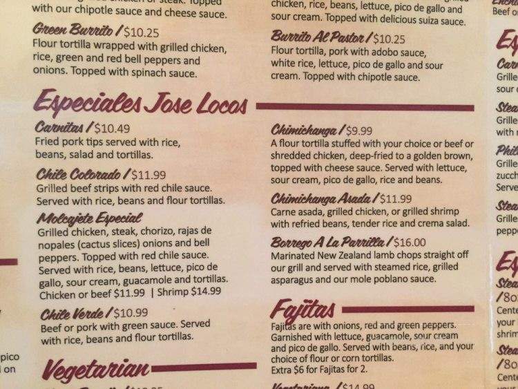 Jose Locos - Springfield, MO menu_pic