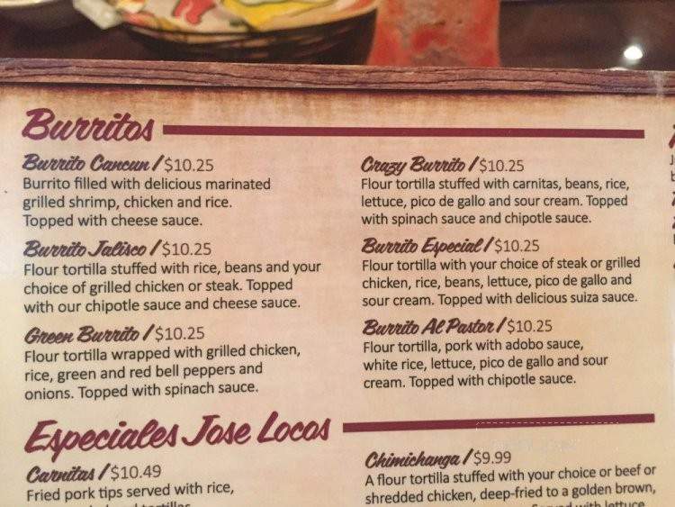 Jose Locos - Springfield, MO menu_pic