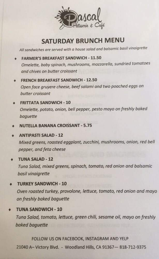 Pascal Patisserie and Cafe - Woodland Hills, CA menu_pic