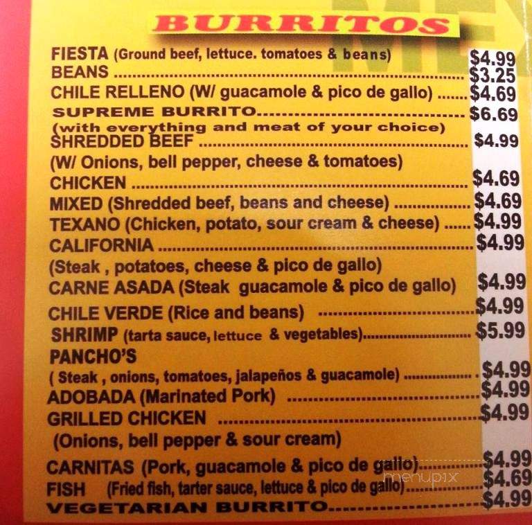 Pancho's Mexican Food - Springfield, MO menu_pic