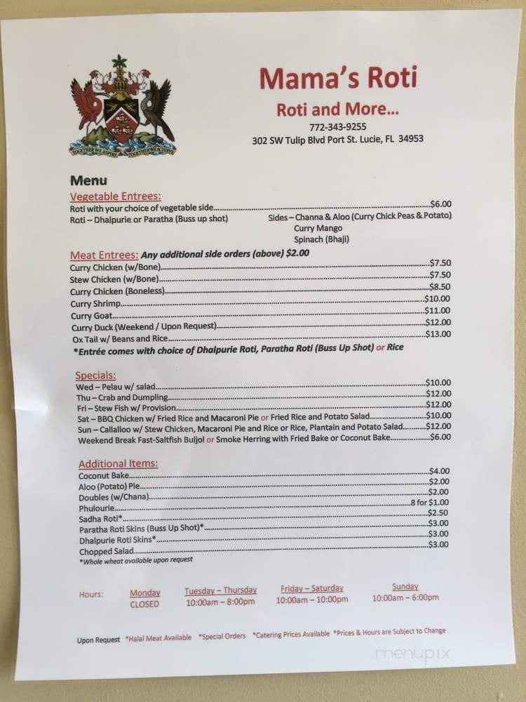 Mama's Roti - Port Saint Lucie, FL menu_pic