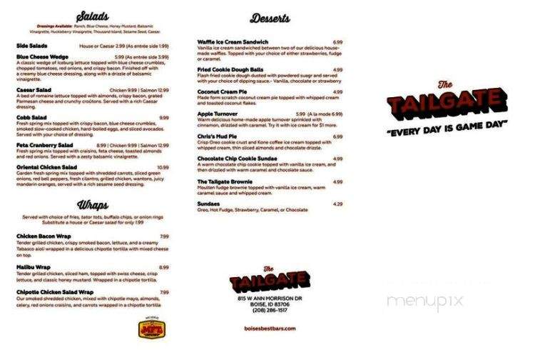 The Tailgate Sports Bar & Grill - Boise, ID menu_pic