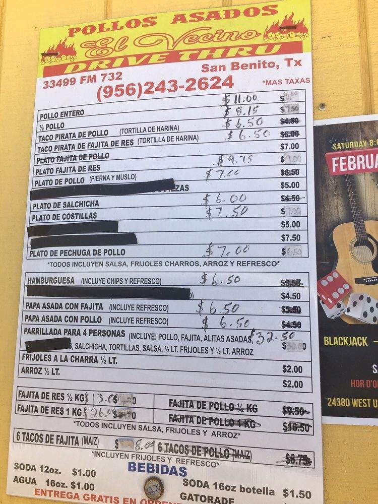 El Vecino Pollos Asados Drive thru - San Benito, TX menu_pic