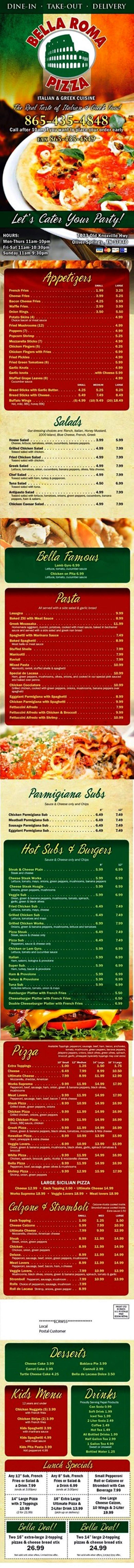Bella Roma - Oliver Springs, TN menu_pic