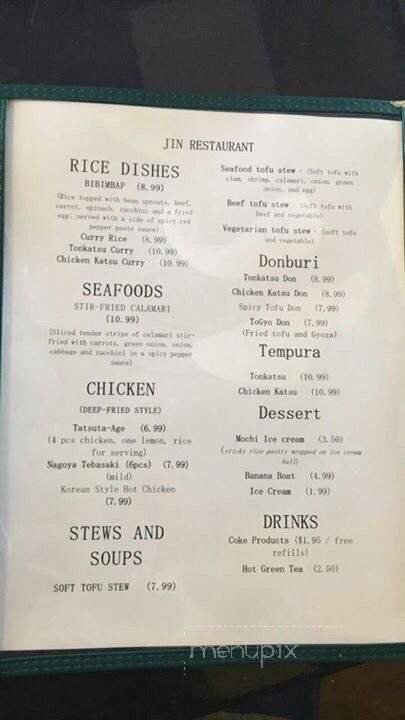 Jin's Restaurant Korean and Japanese Cuisine - Syracuse, UT menu_pic