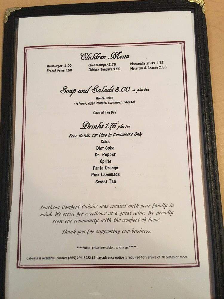 Southern Comfort Cuisine - Oak Ridge, TN menu_pic
