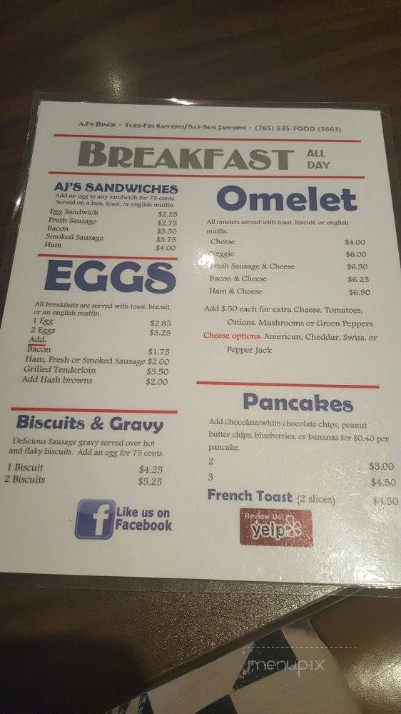 AJ's Diner - Richmond, IN menu_pic