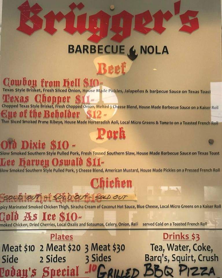 Brugger's Barbecue - New Orleans, LA menu_pic