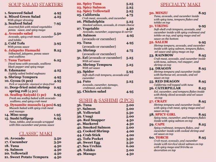 Minzu Sushi - Salem, MA menu_pic