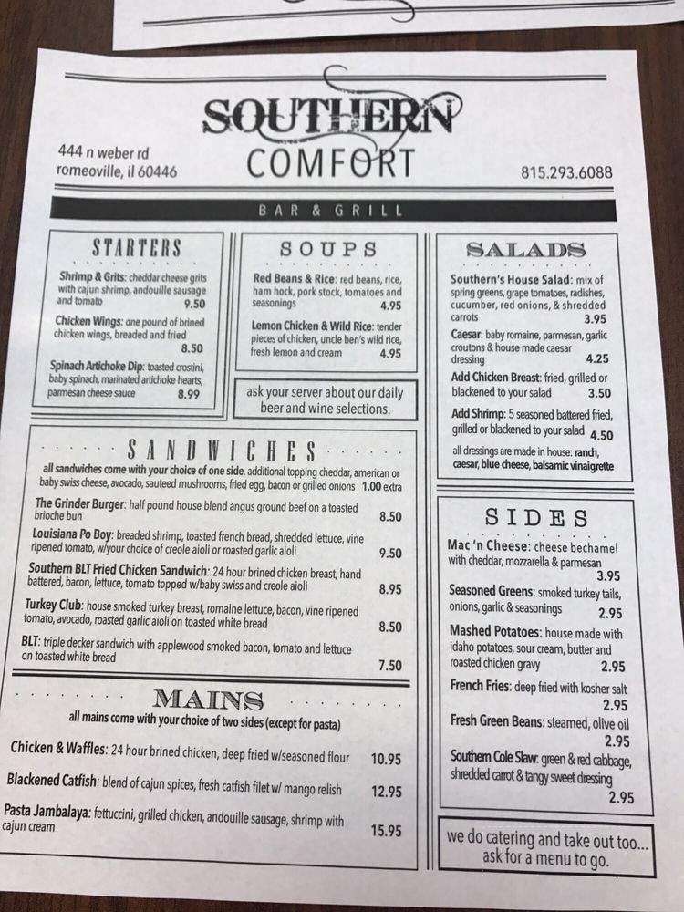 Southern Comfort Bar And Grill - Romeoville, IL menu_pic