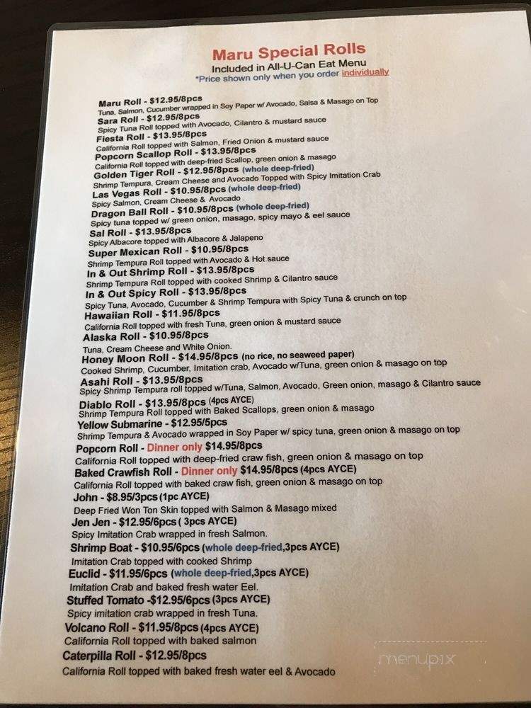 Maru Sushi - Upland, CA menu_pic