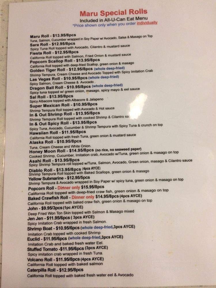Maru Sushi - Upland, CA menu_pic