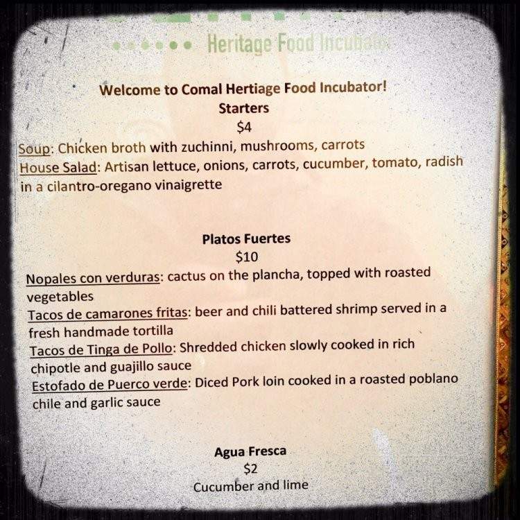 Comal Heritage Food Incubator - Denver, CO menu_pic