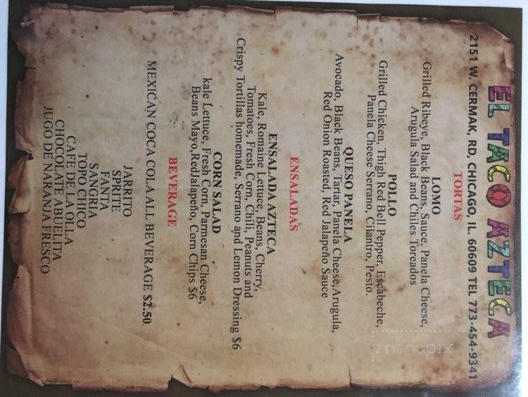 El Taco Azteca - Chicago, IL menu_pic