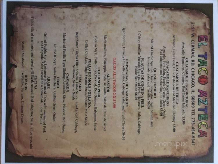El Taco Azteca - Chicago, IL menu_pic