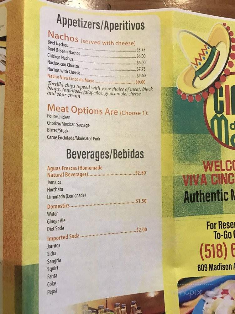 Viva Cinco De Mayo - Albany, NY menu_pic