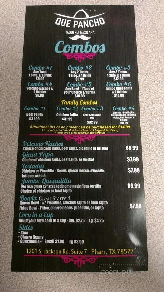 Que Pancho Taqueria - Pharr, TX menu_pic