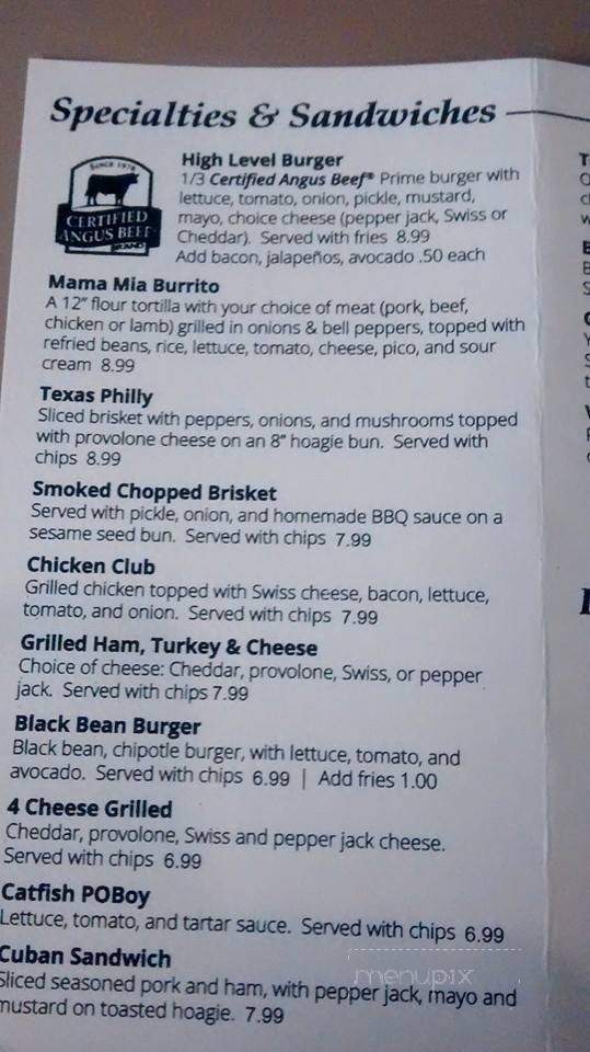 High Level Diner - Toledo, OH menu_pic