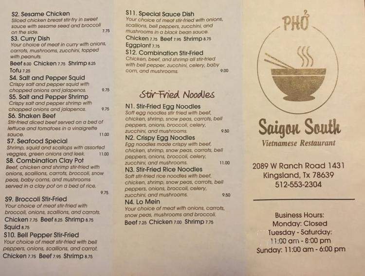 Pho Saigon South - Kingsland, TX menu_pic