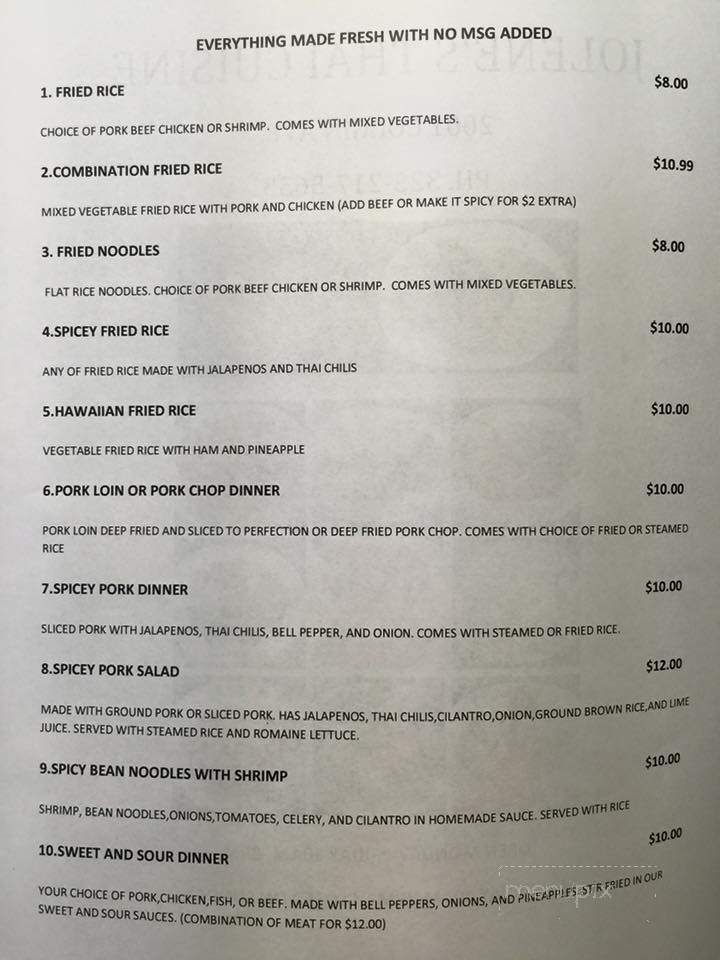 Jolene's Thai Cuisine - Brownwood, TX menu_pic