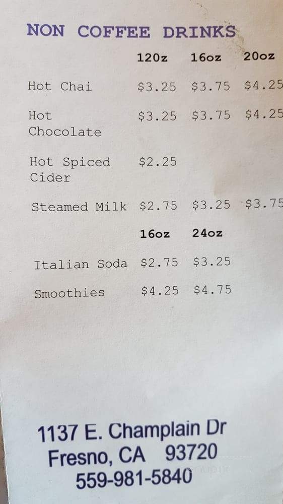 Yellow Mug Coffee - Fresno, CA menu_pic