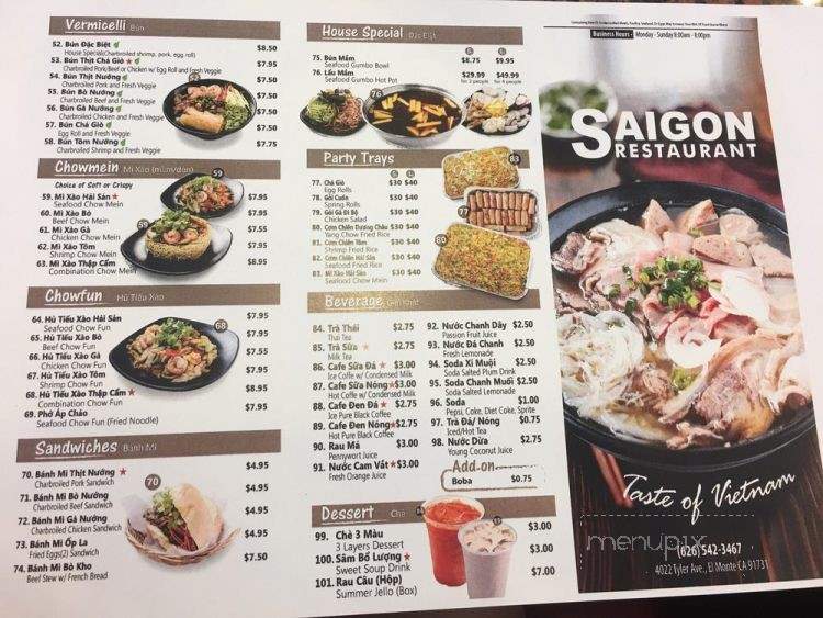 Saigon Restaurant - El Monte, CA menu_pic