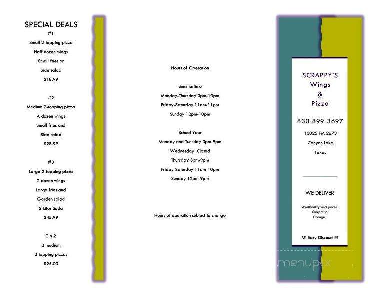 Scrappy's Wings & Pizza - Canyon Lake, TX menu_pic