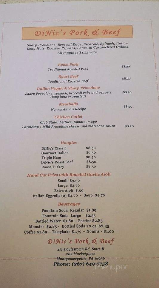 DiNic's Pork & Beef - Montgomeryville, PA menu_pic