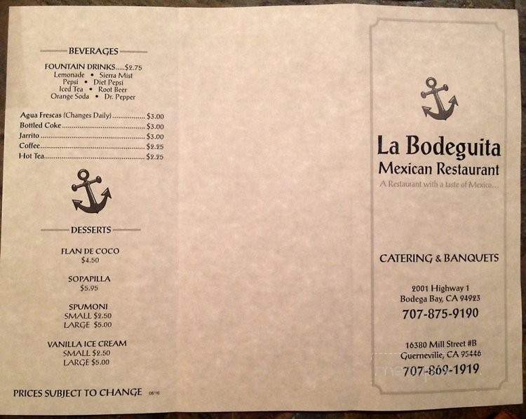La Bodeguita - Guerneville, CA menu_pic