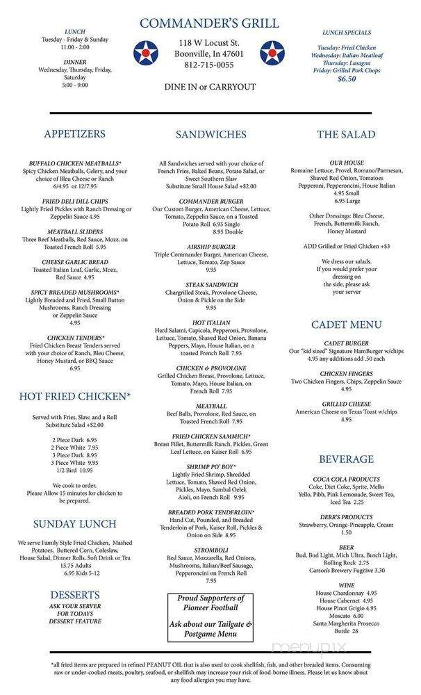 Commander's Grill - Boonville, IN menu_pic