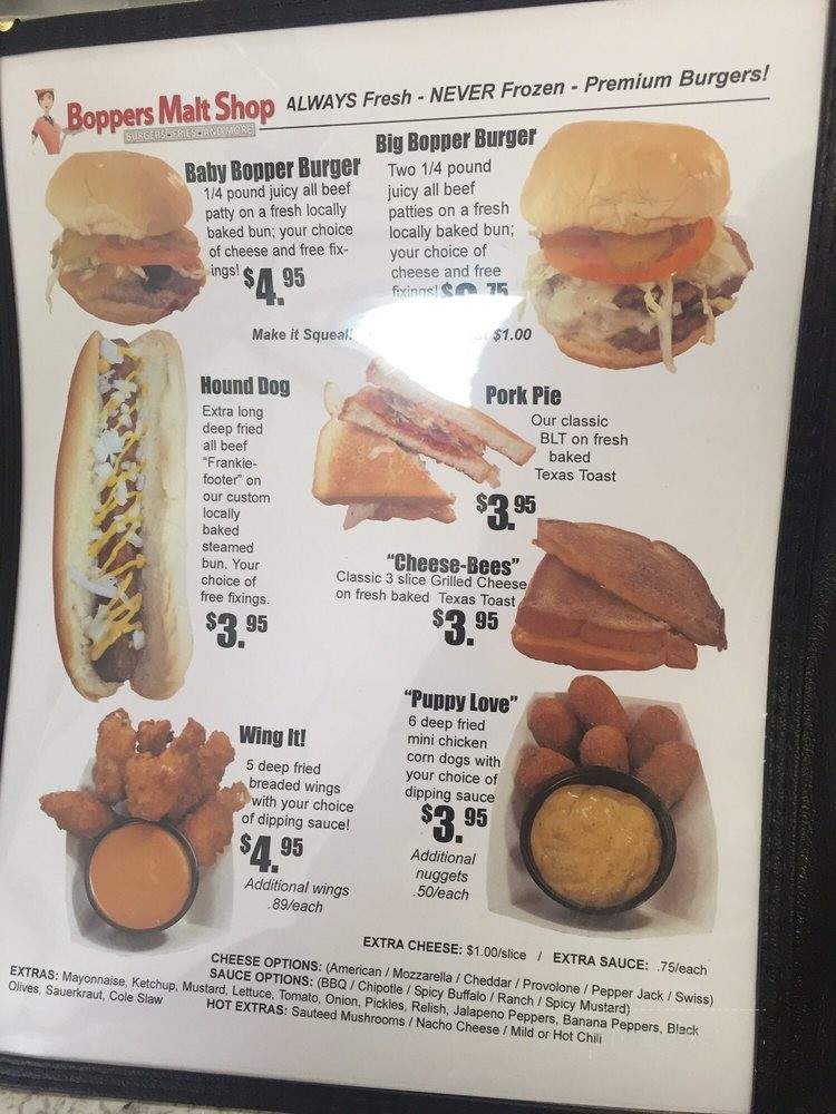 Boppers Malt Shop - Hopewell, VA menu_pic
