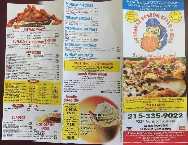 Original Boston Style Pizza 2 - Philadelphia, PA menu_pic