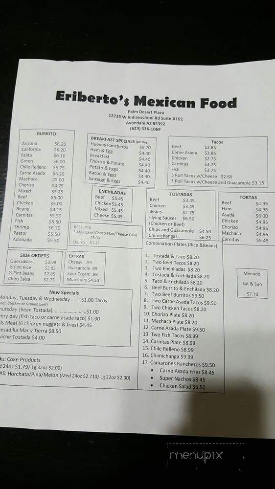 Eribertos Mexican Food - Avondale, AZ menu_pic