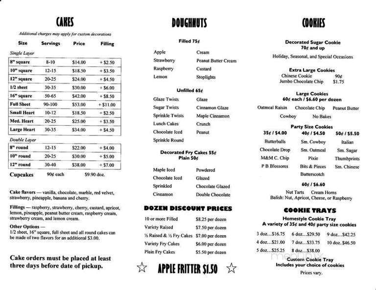 Squire Shoppe Bakery - Ashtabula, OH menu_pic