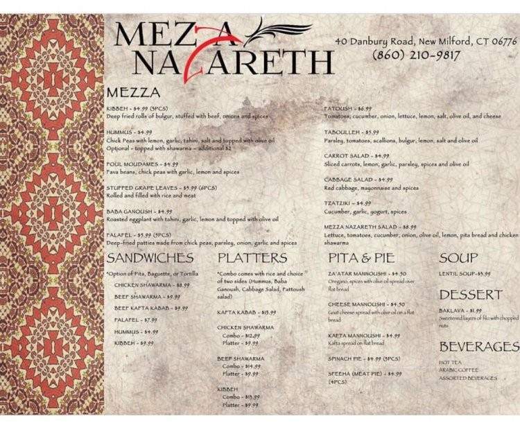 Mezza Nazareth - New Milford, CT menu_pic