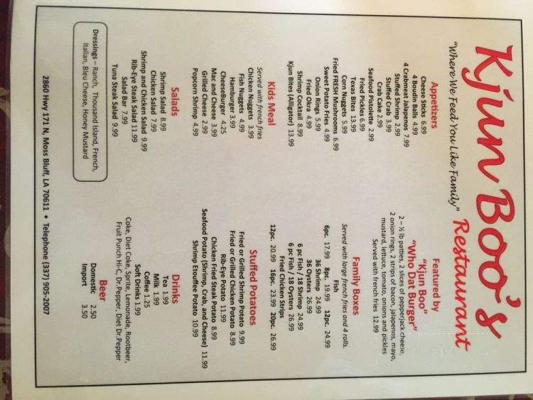 Kjun Boo's - Lake Charles, LA menu_pic