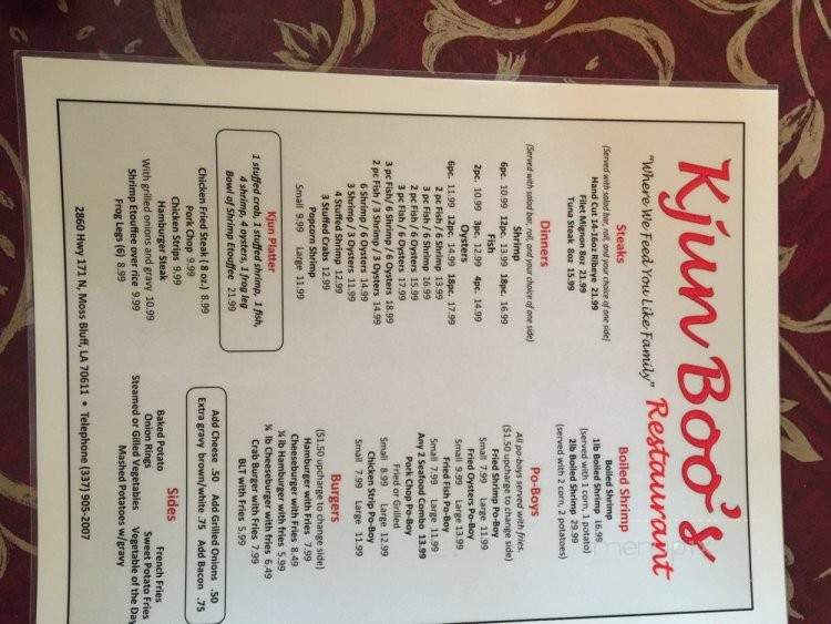 Kjun Boo's - Lake Charles, LA menu_pic
