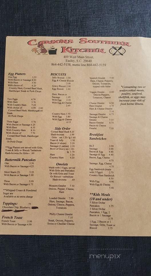 Carson's Southern Kitchen - Easley, SC menu_pic