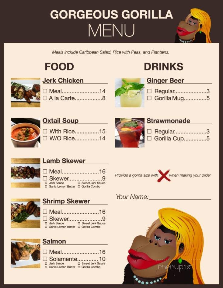 Gorgeous Gorilla - San Ramon, CA menu_pic