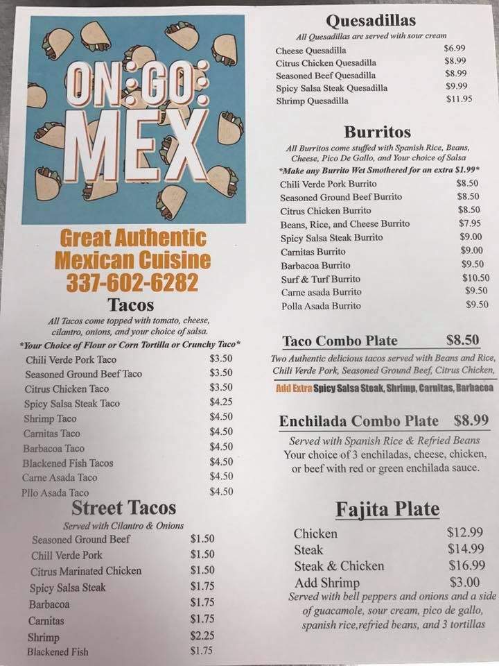 On Go Mex - Lake Charles, LA menu_pic