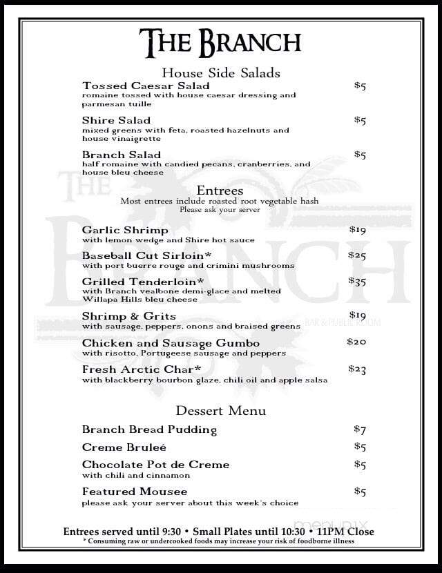 The Branch Bar & Public House - Centralia, WA menu_pic