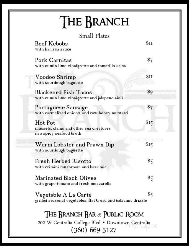 The Branch Bar & Public House - Centralia, WA menu_pic
