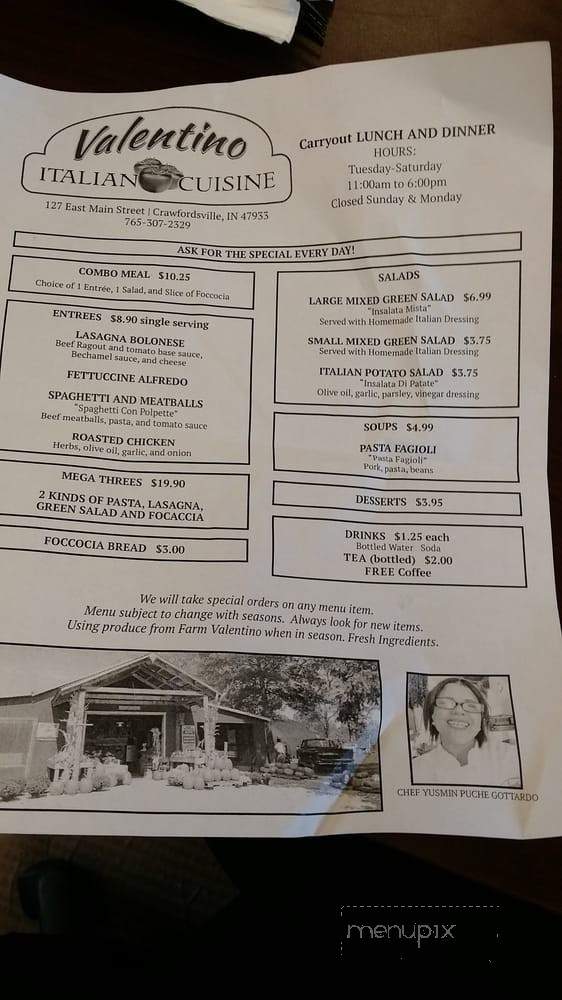 Valentino Italian Cuisine - Crawfordsville, IN menu_pic