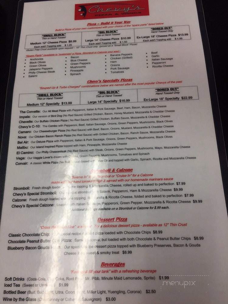 Chevy's Pizza & Wings - Powdersville, SC menu_pic