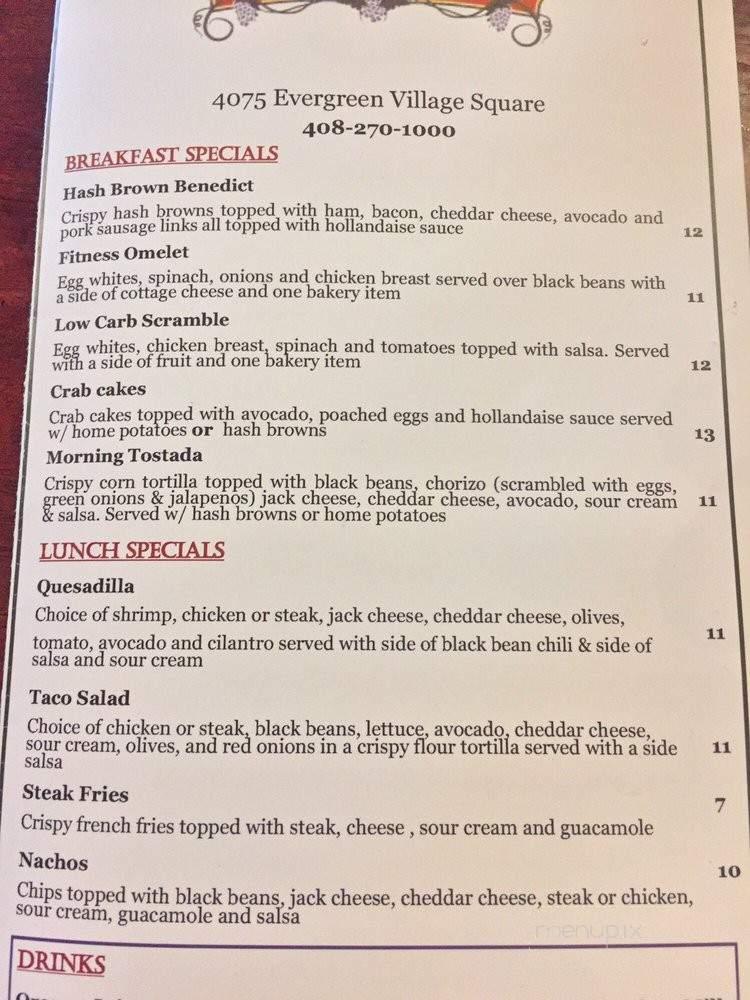 Village Grill - San Jose, CA menu_pic