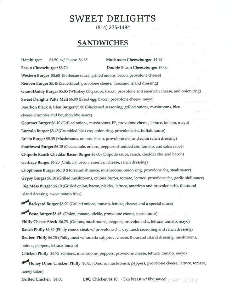 Sweet Delights - New Bethlehem, PA menu_pic