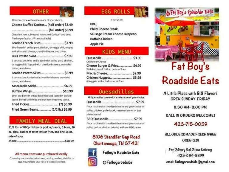 Fat Boy's Roadside Eats - Ooltewah, TN menu_pic