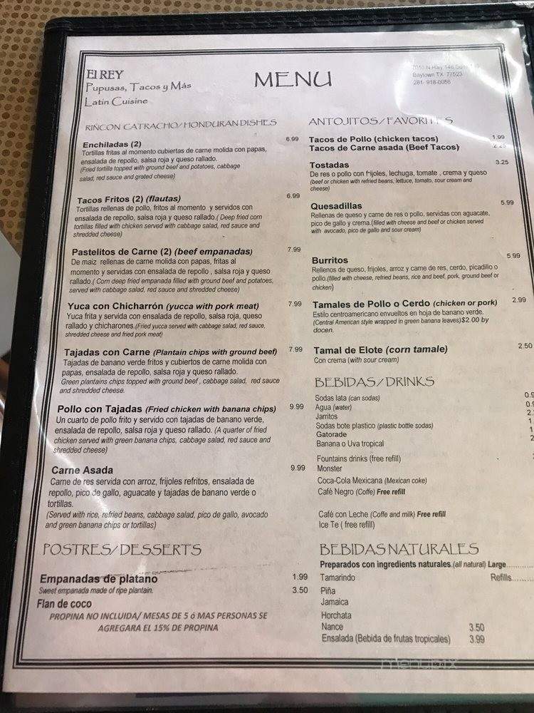El Rey Pupuseria - Baytown, TX menu_pic