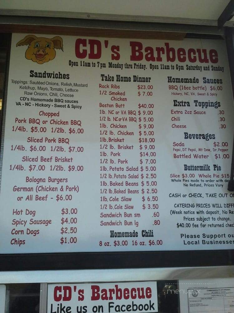 CD's Barbeque - Henrico, VA menu_pic