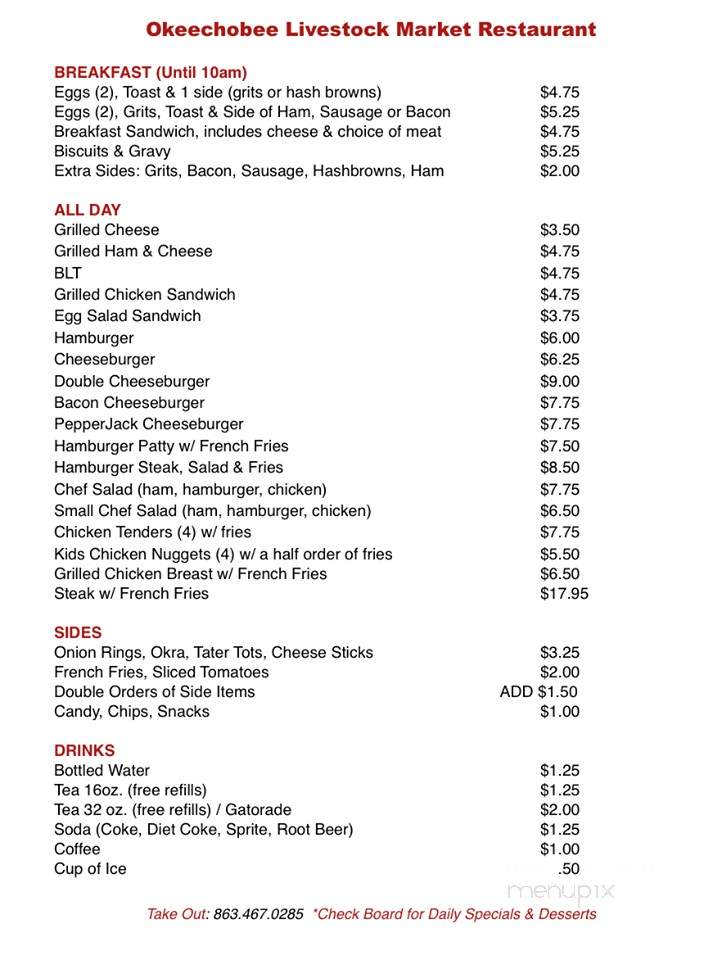 Okeechobee Livestock Market Restaurant - Okeechobee, FL menu_pic